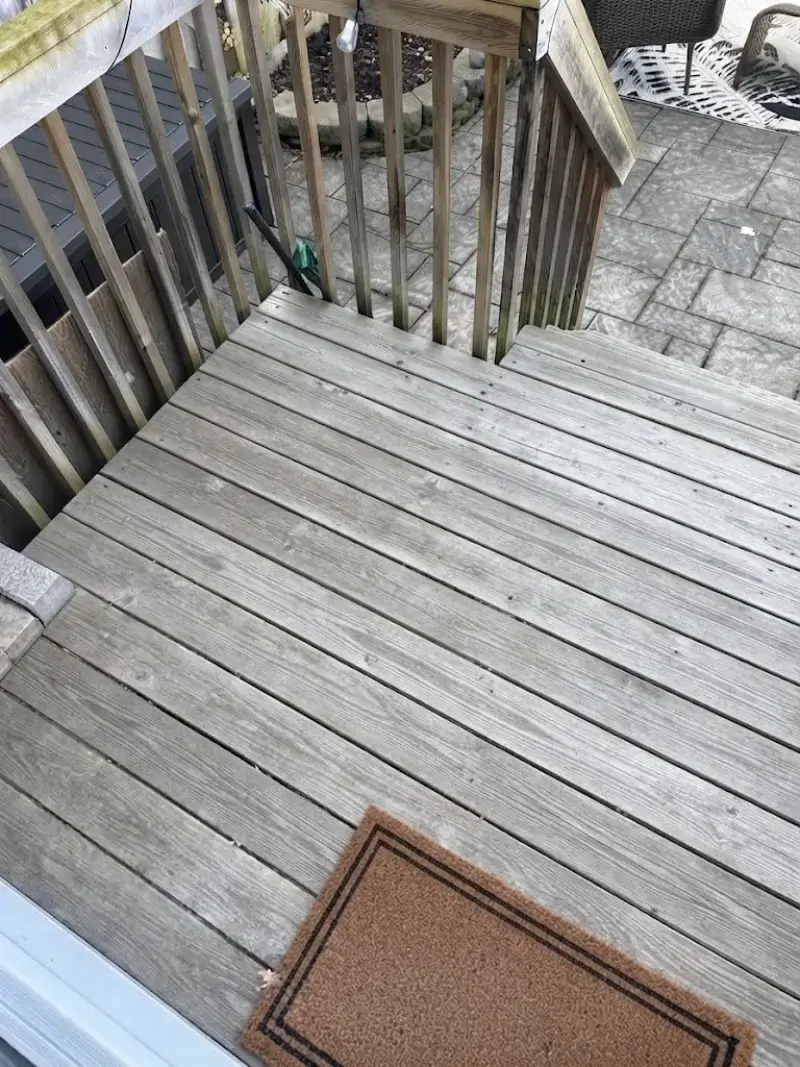 Wood deck after a soft wash and brightening near Plant City